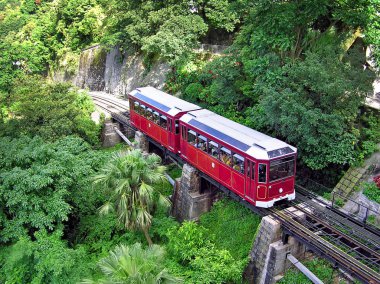 Hemen önce Victoria Peak Hong Kong üst istasyonda ulaşan peak tramvay