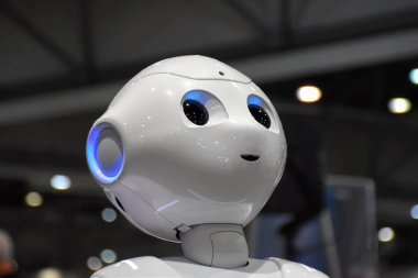 Leipzig, Germany - July 2, 2016: Head with the lightning eyes of a humanoid robot Pepper of Softbank