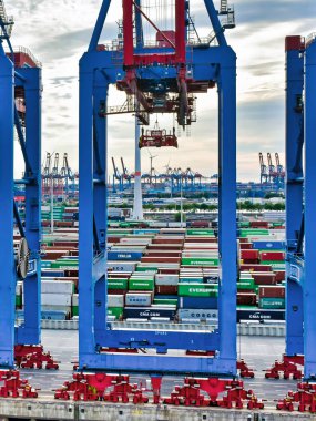 Hamburg, Germany - August 4, 2018: Containers in the Terminal Steinwerder of the Port of Hamburg.