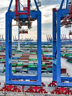 Hamburg, Germany - August 4, 2018: Containers in the Terminal Steinwerder of the Port of Hamburg.