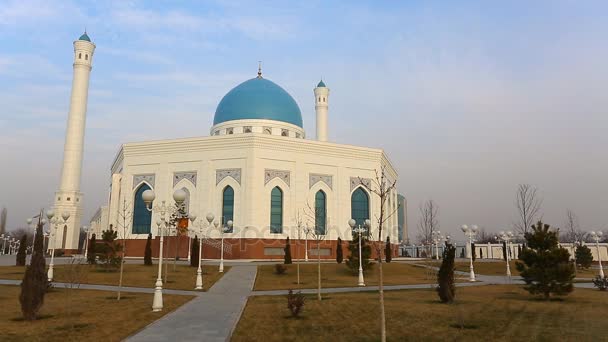 Hermosa mezquita Menor blanca en Tashkent — Vídeo de stock