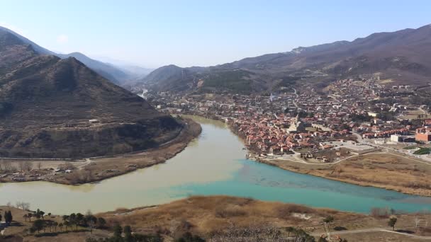 Mtsheta, Gürcistan'ın havadan görünümü. — Stok video