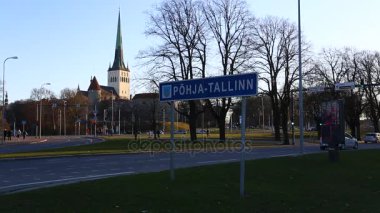 Kırmızı çatılar ve kilise ile Estonya Tallin tarihi kentin bir hava görünümünü şehrin ortasında. Mimari, eski evler, sokaklar ve mahalleler. Avrupa Tallinn Old Town