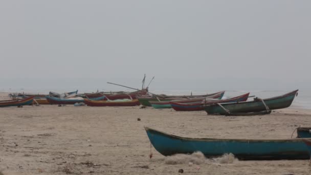 Rybáři Člunu Břeh Goa — Stock video