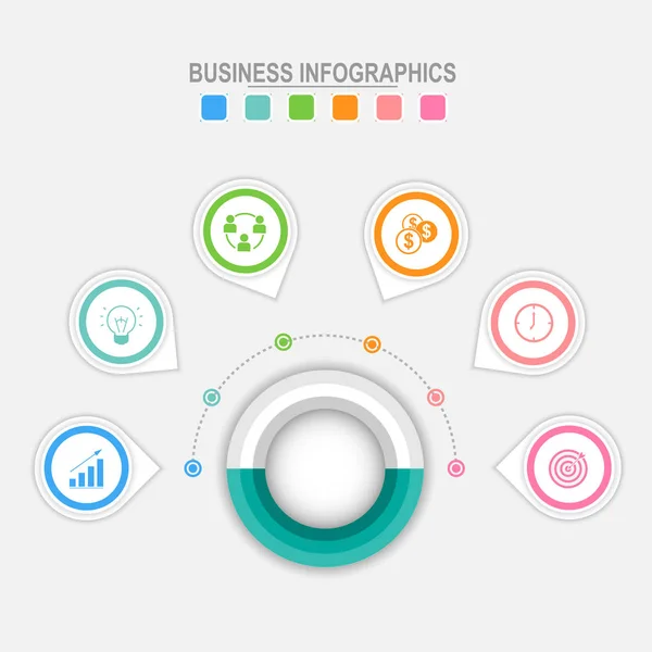 Seis opciones de infografía alrededor de gran círculo, vector concepto de negocio — Vector de stock