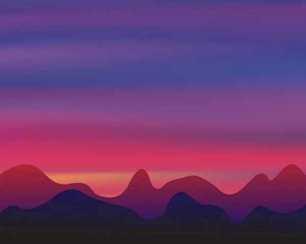 Silhouette montagne sur fond de coucher de soleil, vecteur concept crépusculaire — Image vectorielle