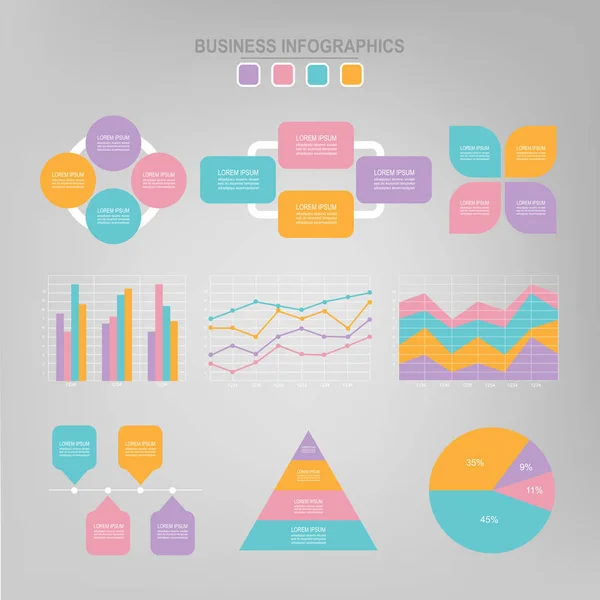 Infographic ayarla, düz iş simge vektör tasarımı