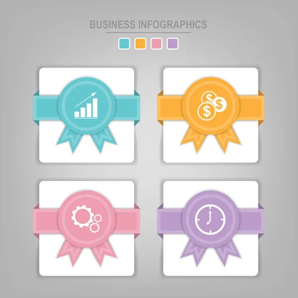 Infografik-Vorlage von vier Schritten auf Quadraten — Stockvektor