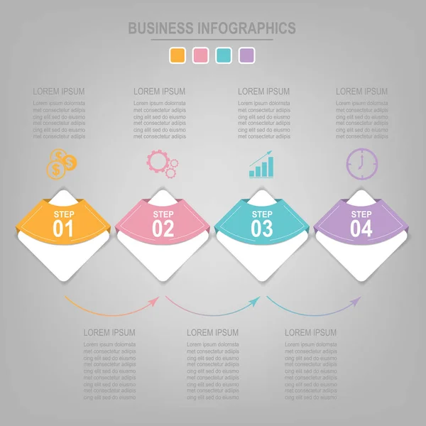 Modello infografico di quattro passaggi su quadrati — Vettoriale Stock