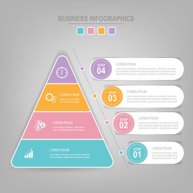 Kareler üzerinde dört adımdan Infographics şablonu