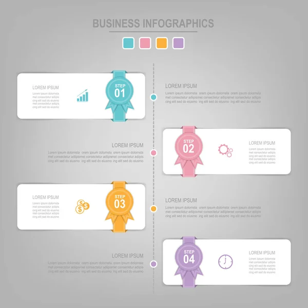 Modèle d'infographie de quatre étapes sur les carrés — Image vectorielle