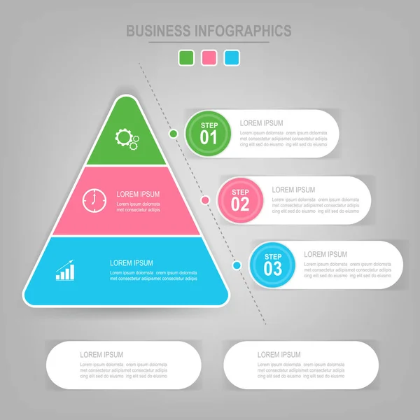 Infographics template of three steps on squares — Stock Vector