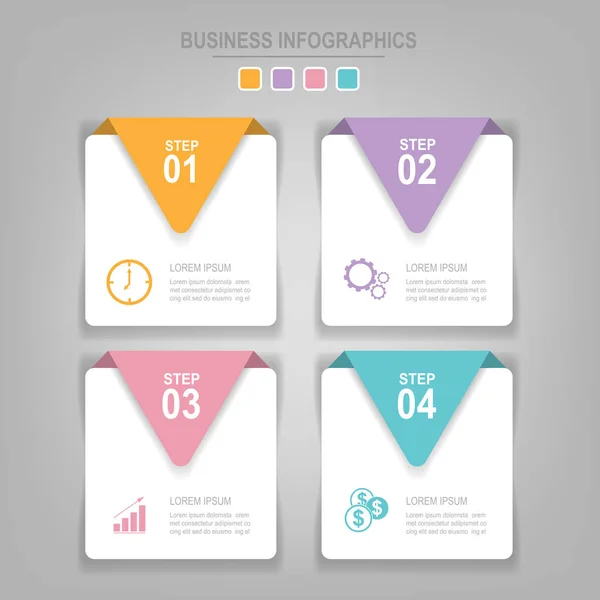 Infographics template of four steps on squares — Stock Vector