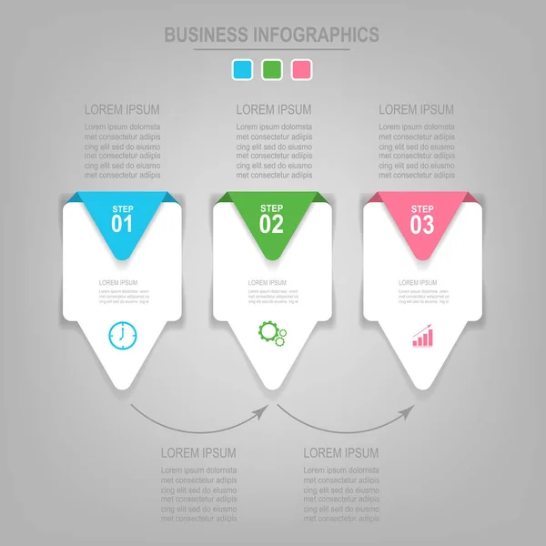 Infographics mall i tre steg på rutorna — Stock vektor