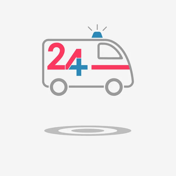 Veinticuatro icono de ayuda médica disponible. Vehículo de ambulancia — Archivo Imágenes Vectoriales