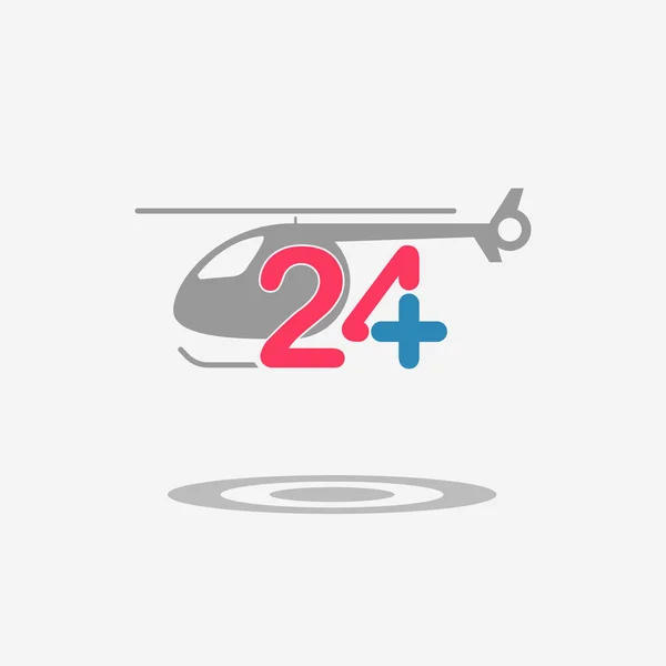 Vinte e quatro disponíveis ícone de ajuda médica. Resgate de helicóptero — Vetor de Stock
