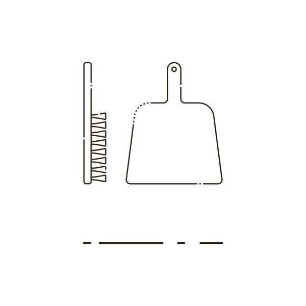 Dustpan e escova ícone linha fina. Estilo minimalismo Mbe — Vetor de Stock