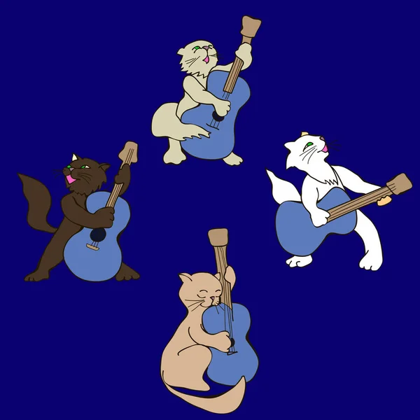 Músicos gatos engraçados guitarristas em estilo cartoon —  Vetores de Stock