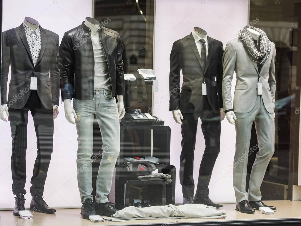 Men suits in a store in Paris.