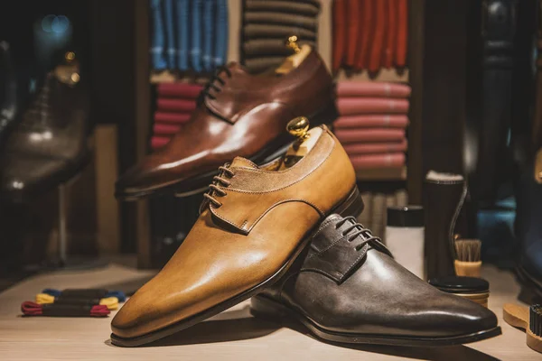 Men shoes in a luxury shop in Paris