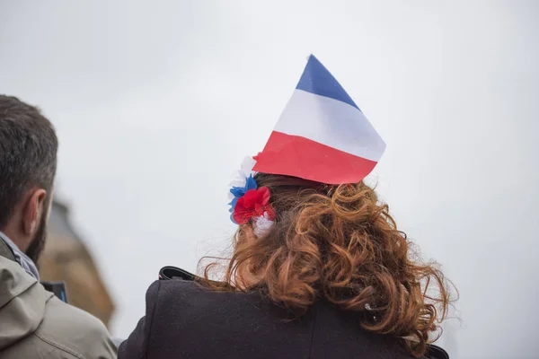 Menina Com Bandeira Francesa — Fotografia de Stock