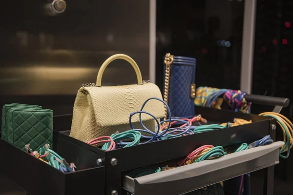 Luxury woman purses in a store in Paris