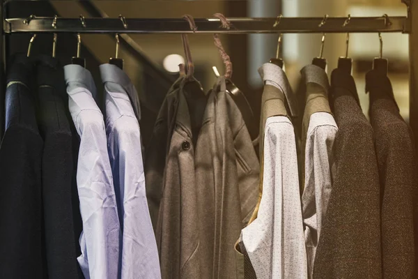 Men Clothing Hangers Fancy Shoip — Stock Photo, Image
