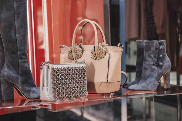 Shoes and purses in a luxury store