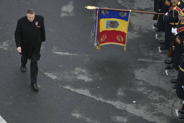 Bucareste Romênia Dezembro 2019 Presidente Romeno Klaus Iohannis Participa Desfile — Fotografia de Stock