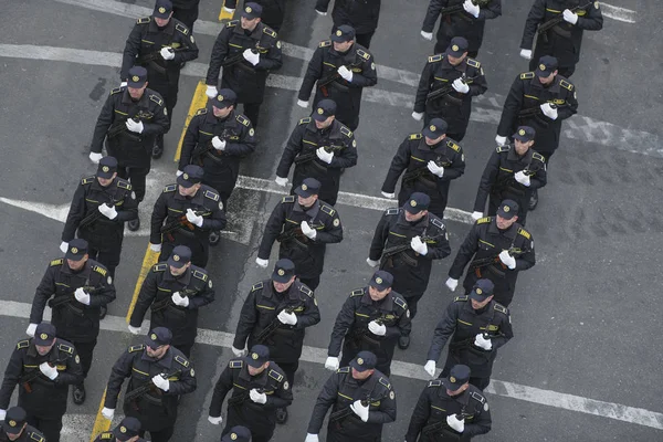 Bukarest Rumänien December 2019 Rumäniens Militära Brandmän Marscherar Framför Triumph — Stockfoto