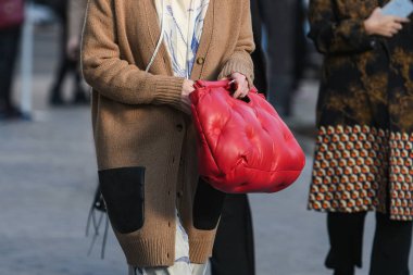 Paris, Fransa - 27 Şubat 2019: Moda Haftası 'nda sokak tarzı görünümü - Pfwffw20.