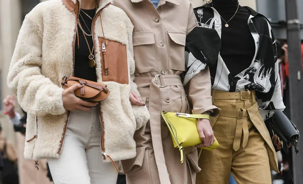 Paris, Fransa - 01 Mart 2019: Moda Haftası 'nda sokak tarzı görünümü - Pfwffw20.