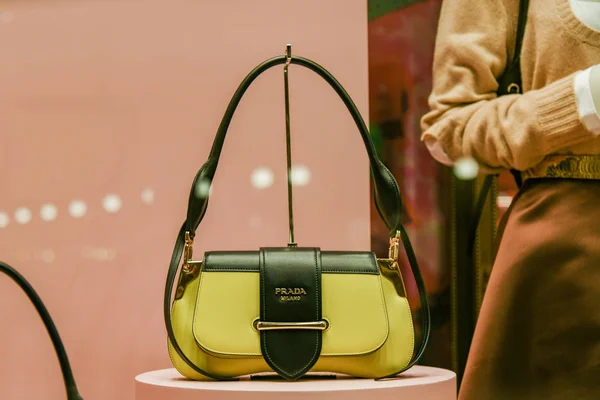 Milan Italy February 2019 Prada Leather Handbag Luxury Store Milan — стокове фото