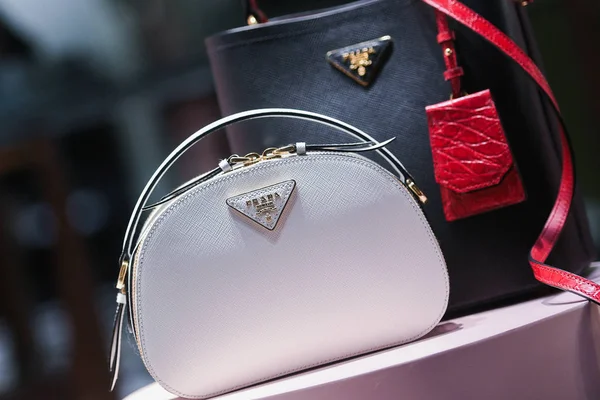 Milan Italy February 2019 Prada Leather Handbags Luxury Store Milan — стокове фото