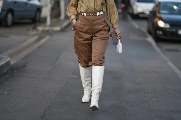 Street Style Oblečení Doplňky Detail Streetstylefw2020 — Stock fotografie