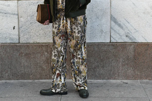 Milão Itália Fevereiro 2020 Detalhe Estilo Rua Acessórios Roupas Estilo — Fotografia de Stock