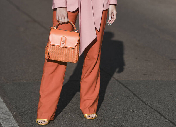 Milan, Italy - February 22, 2020: Street style outfit - streetstylefw20