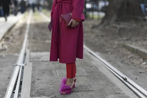 Milano Italia Februarie 2020 Costum Stil Stradal Streetstylefw20 — Fotografie, imagine de stoc