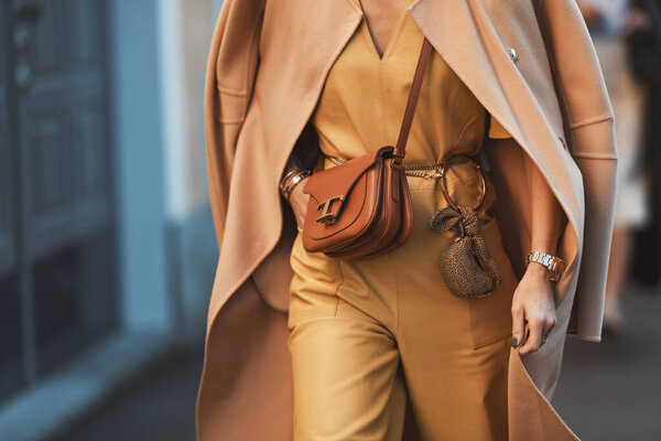Milan, Italy - February 21, 2020: Street style outfit - streetstylefw20