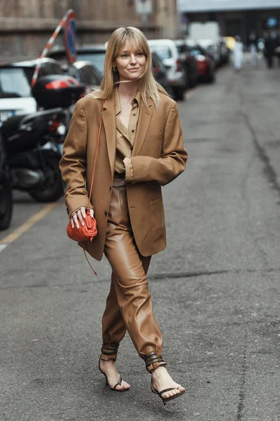 Milán Italia Febrero 2020 Jeanette Madsen Antes Desfile Moda Durante — Foto de Stock