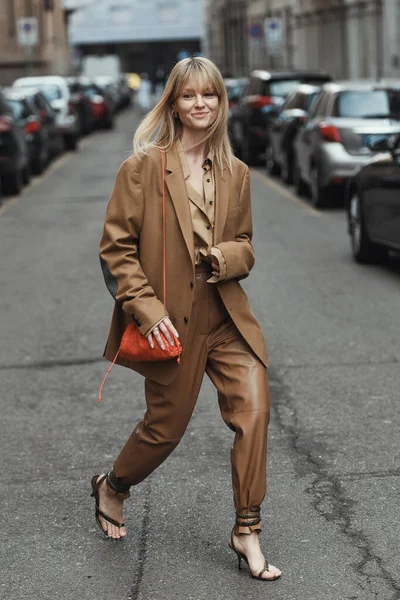 Milaan Italië Februari 2020 Jeanette Madsen Voor Een Modeshow Tijdens — Stockfoto