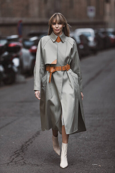 Milan, Italy - February 21, 2020: Street style appearance during Milan Fashion Week - streetstylefw20