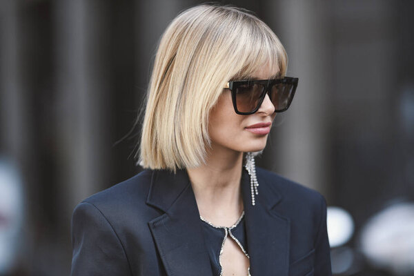 Milan, Italy - February 21, 2020: Xenia Adonts before a fashion show during Milan Fashion Week - streetstylefw2