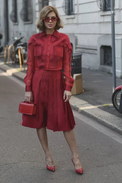 Milano Italien Februari 2020 Street Style Framträdande Milan Fashion Week — Stockfoto