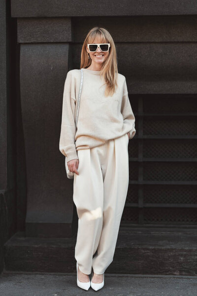 Milan, Italy - February 22, 2020: Street style appearance during Milan Fashion Week - streetstylefw20