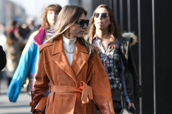 Milan, Italy - February 19, 2020: Street style appearance during Milan Fashion Week - streetstylefw20