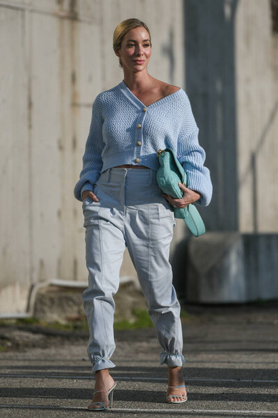 Milan, Italy - February 19, 2020: Street style appearance during Milan Fashion Week - streetstylefw20