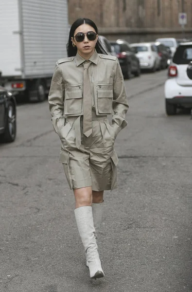 Milano Italien Februari 2020 Street Style Framträdande Milan Fashion Week — Stockfoto