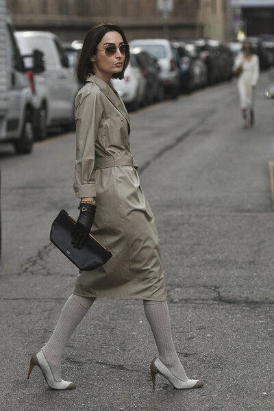 Milan, Italy - February 20, 2020: Loulou De Saison before a fashion show during Milan Fashion Week - streetstylefw2