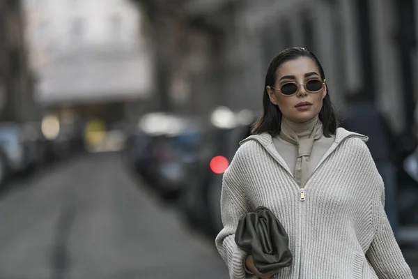 Milán Italia Febrero 2020 Karina Nigay Antes Desfile Moda Durante — Foto de Stock